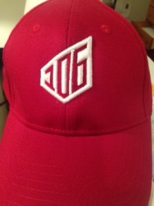 Red baseball cap with custom embroidery